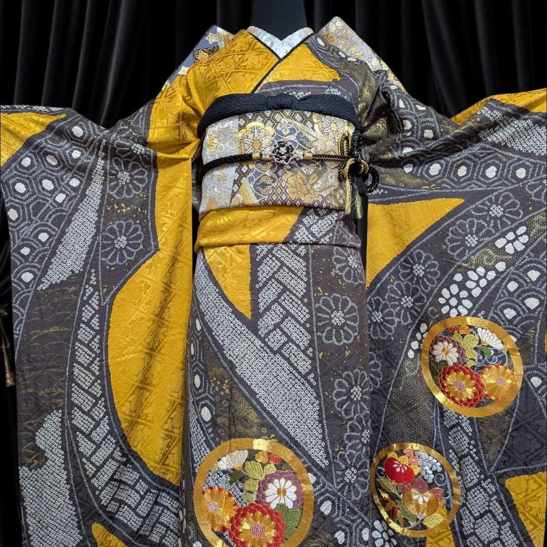 ファーショール付き！振袖フルセット(8点)成人式・高級手絞り・金駒刺繍・吉祥文様