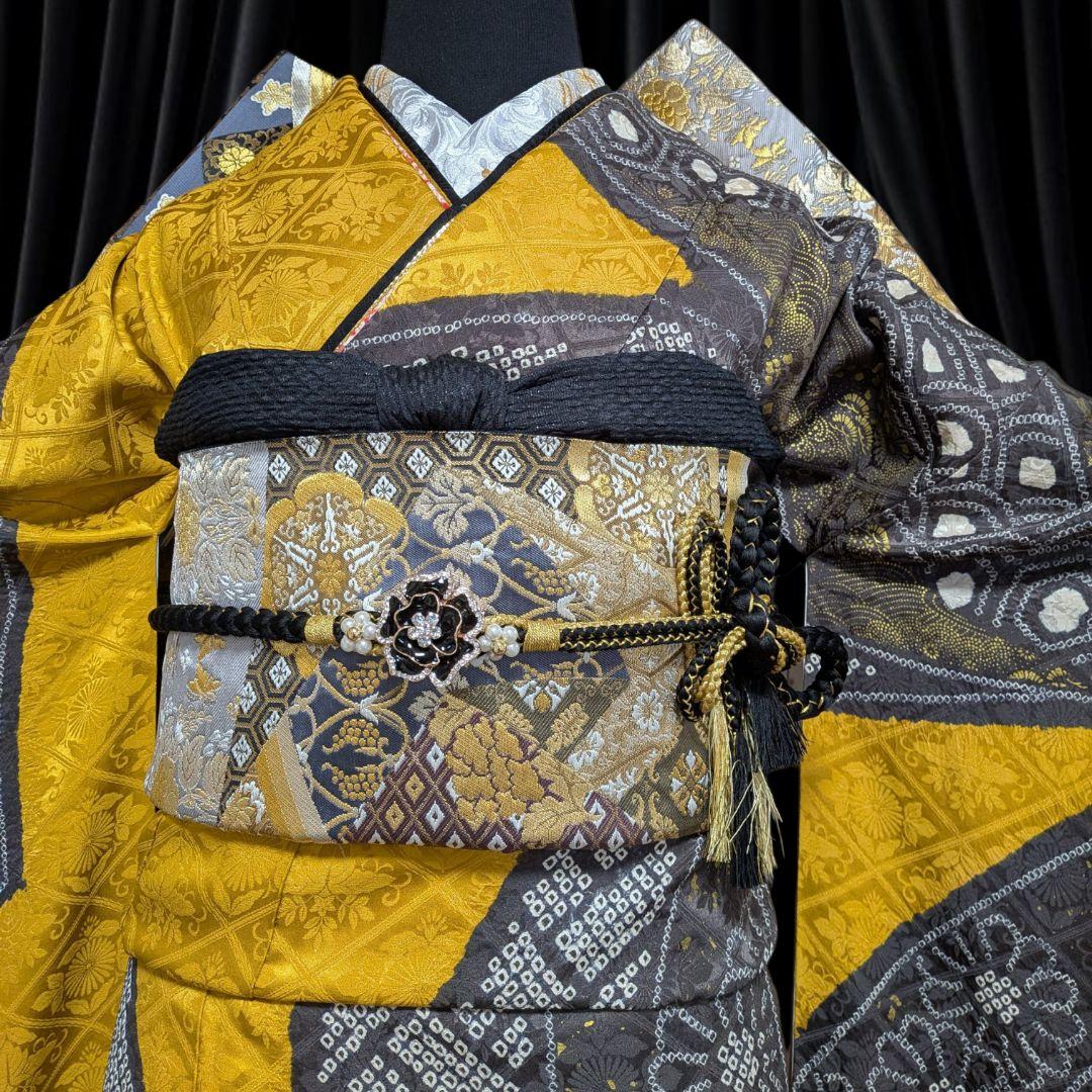 ファーショール付き！振袖フルセット(8点)成人式・高級手絞り・金駒刺繍・吉祥文様