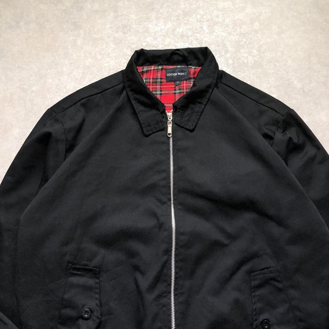 90s 極美品 L 黒 スイングトップ ハリントンジャケッ 裏地チェック古着G9