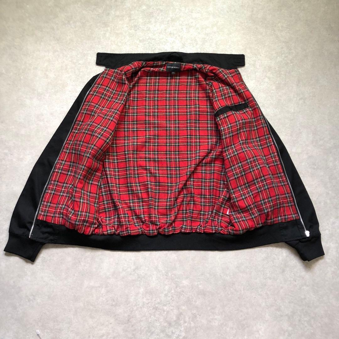 90s 極美品 L 黒 スイングトップ ハリントンジャケッ 裏地チェック古着G9