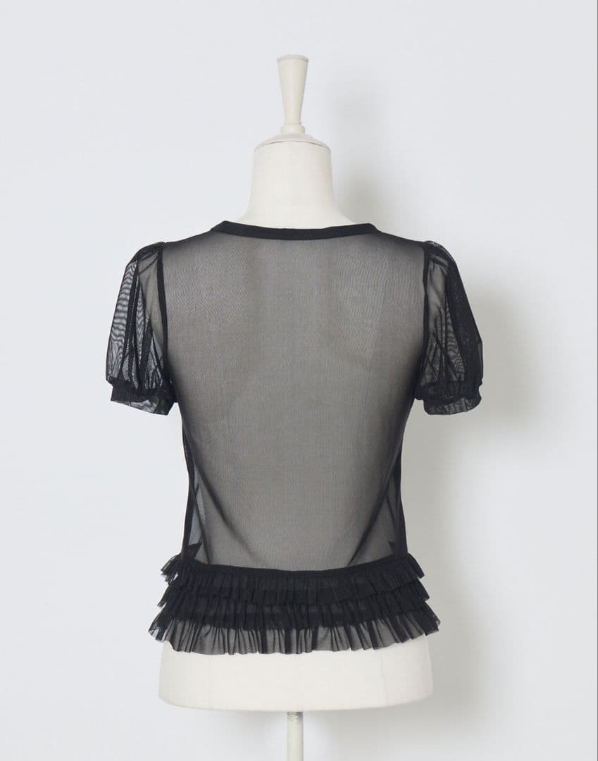 トップス Heart studs & message puff sheer t-shirt