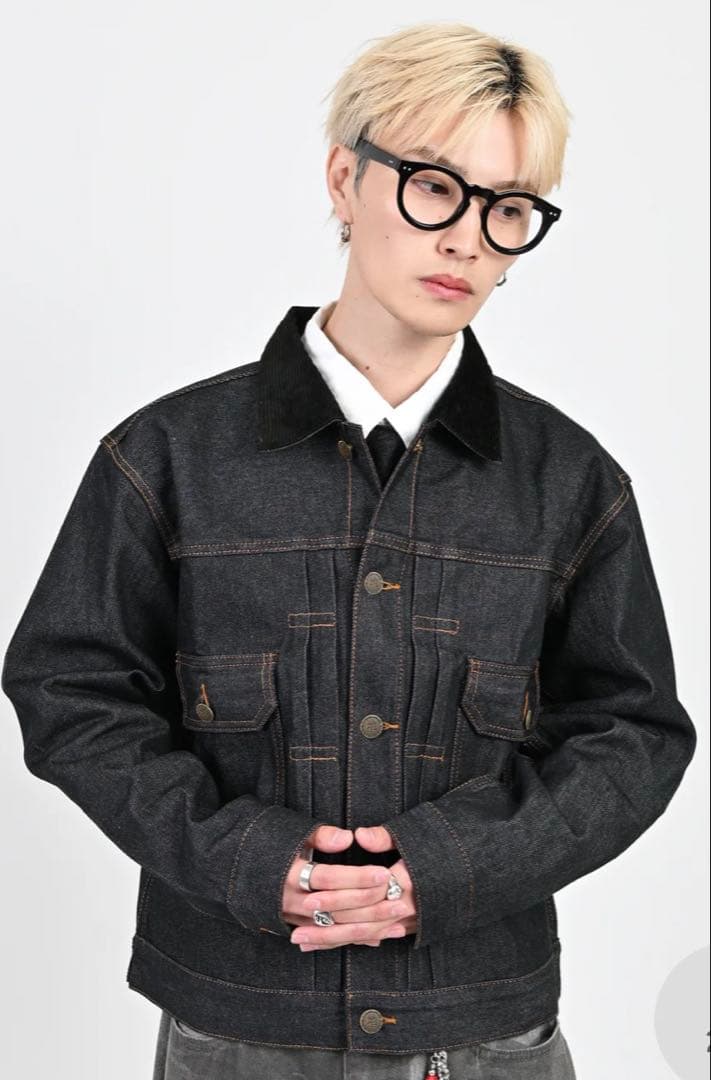 コーデュロイカラーリジットデニムジャケット　M （black）　地底人