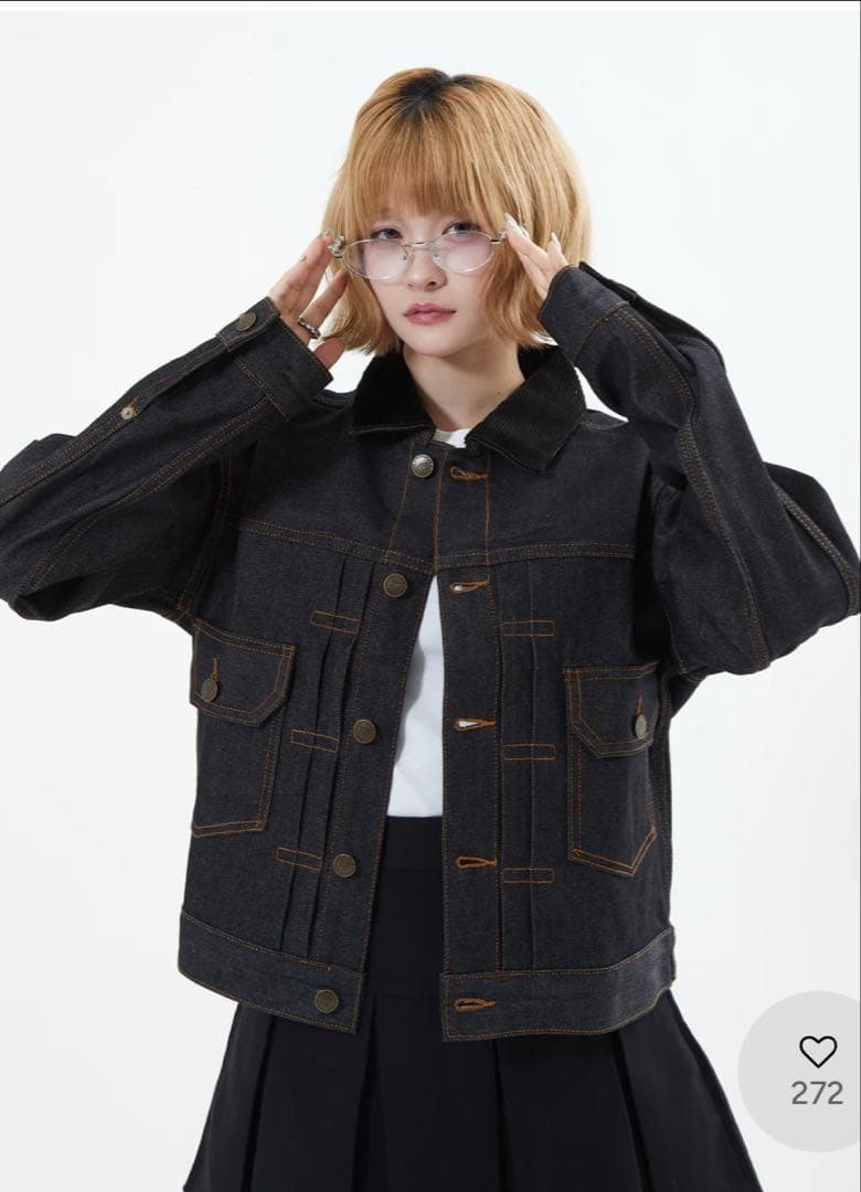 コーデュロイカラーリジットデニムジャケット　M （black）　地底人