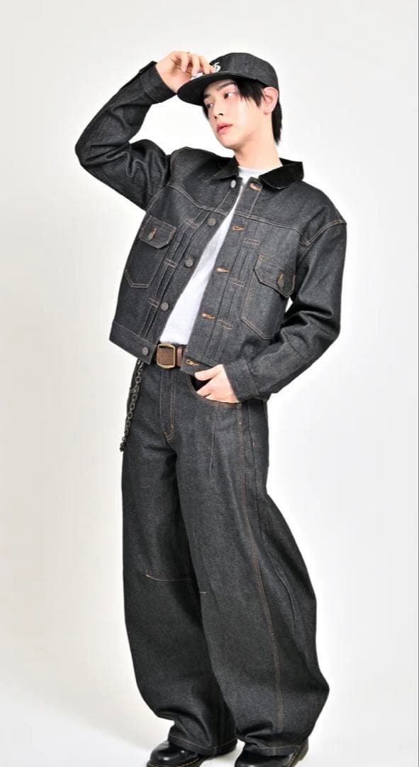 コーデュロイカラーリジットデニムジャケット　M （black）　地底人