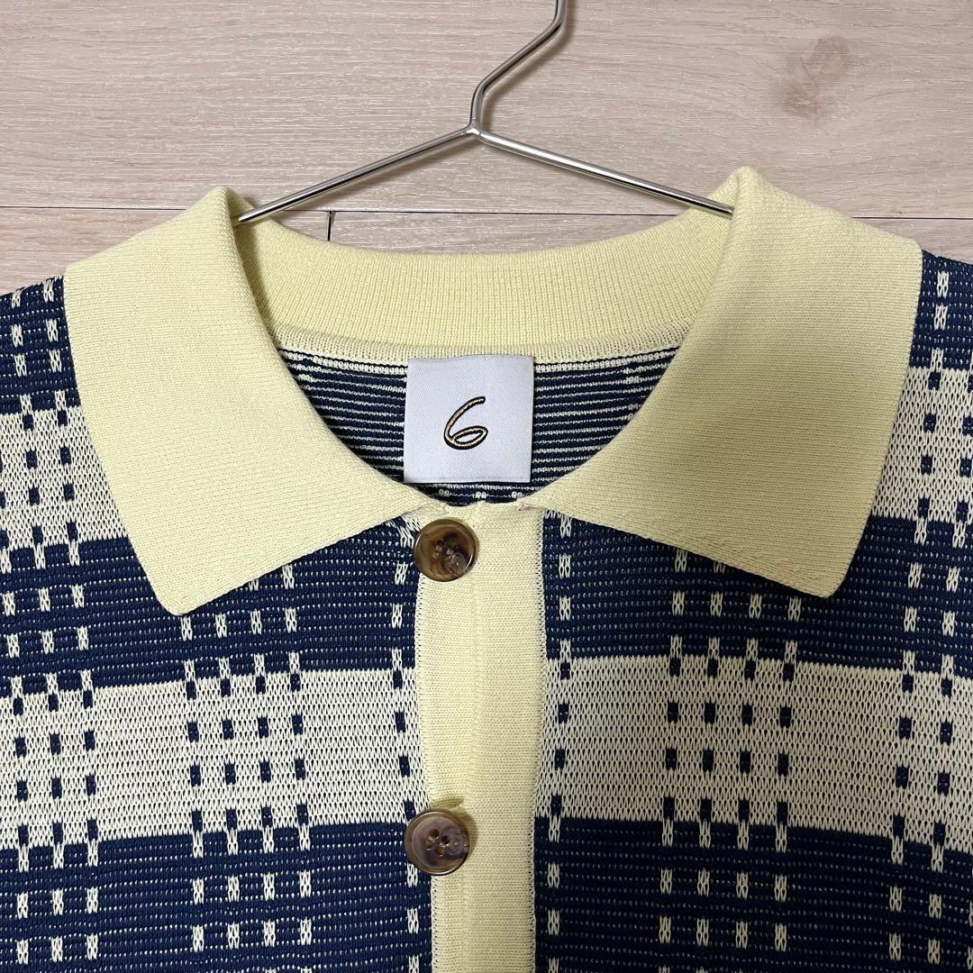 6 ROKU BORDER COLLOR KNIT PULLOVER/ポロシャツ