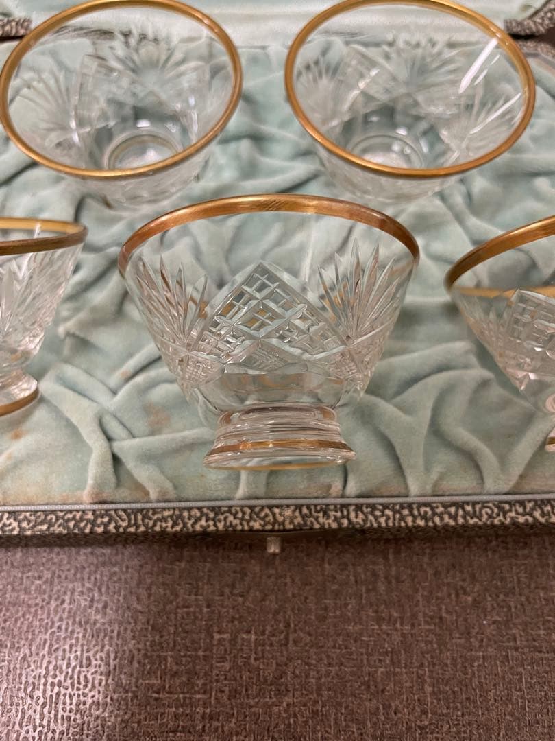 ミ*ん様 骨董品　希少　バカラ風　金線入カットグラス　5客　尚美堂　ケース有　お