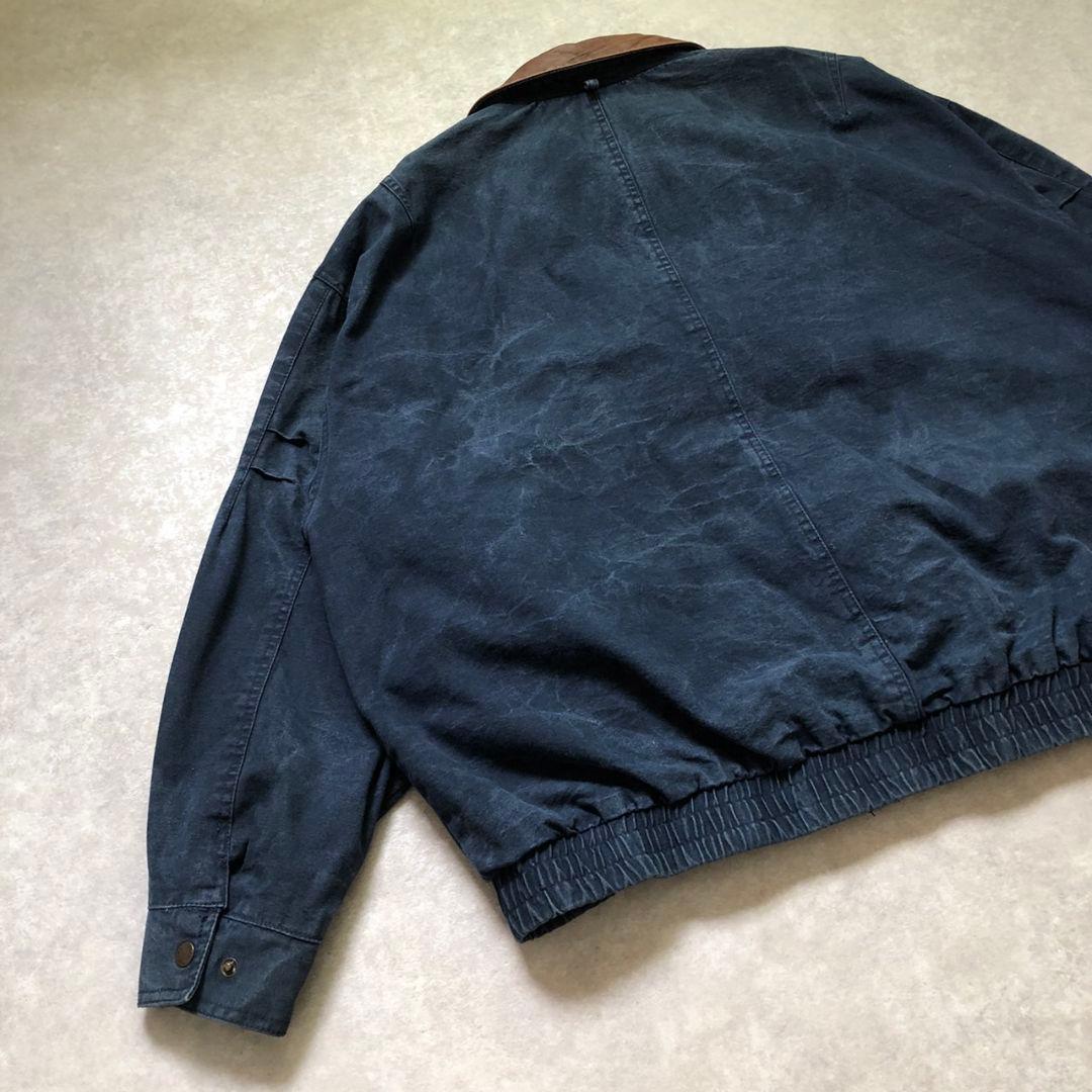 超希少XXL 90s 企業刺繍 ダックジャケット 襟レザー ナスコン
