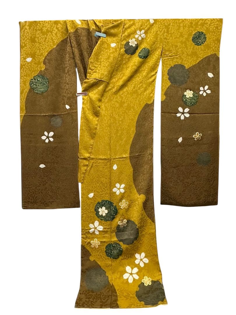 お*様 正絹 振袖 絞り 刺繍 金駒 雪輪 紋意匠 未仕立て品 仮絵羽