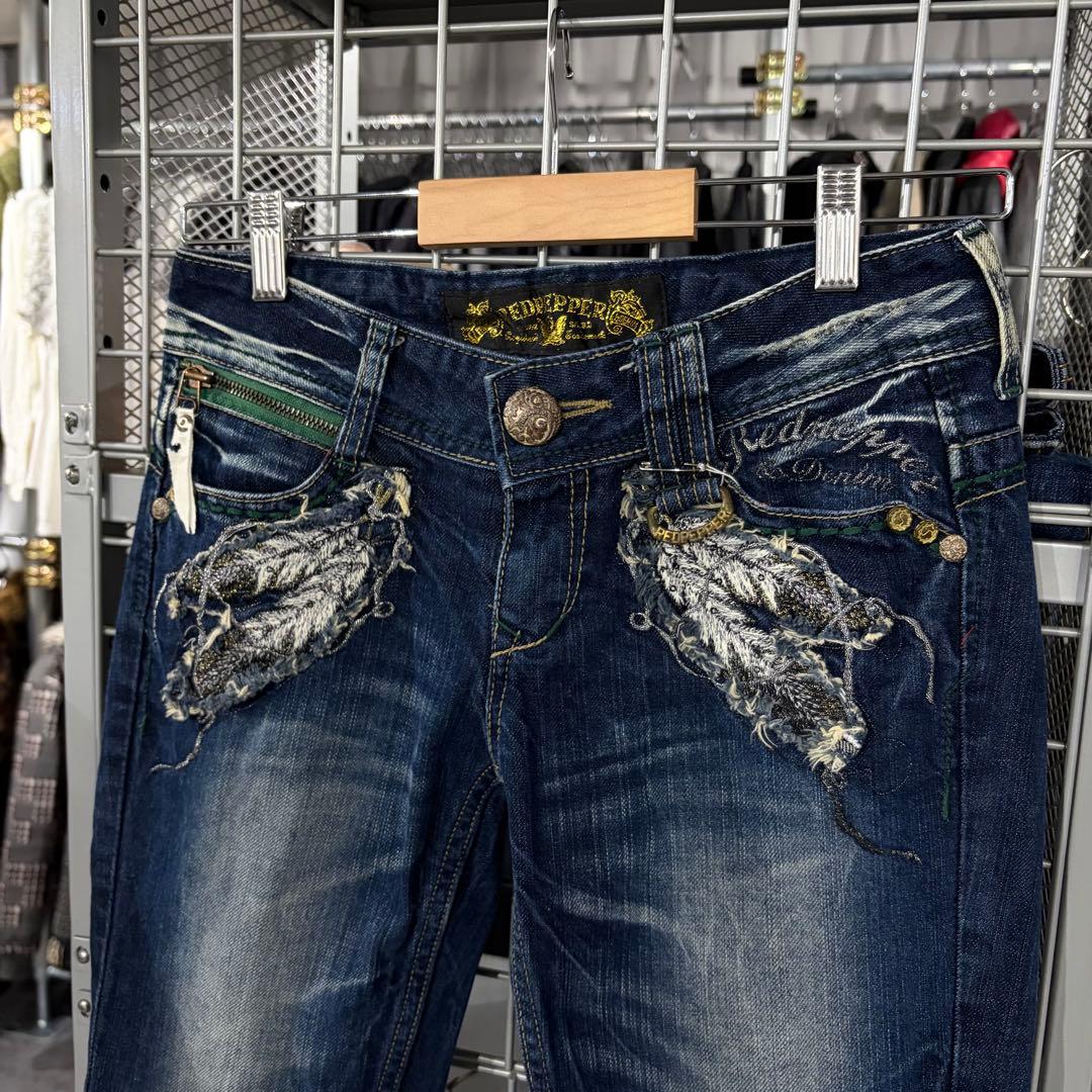 Y2K ローライズデニム　レッドペッパー　フレアデニム　ブーツカット　羽