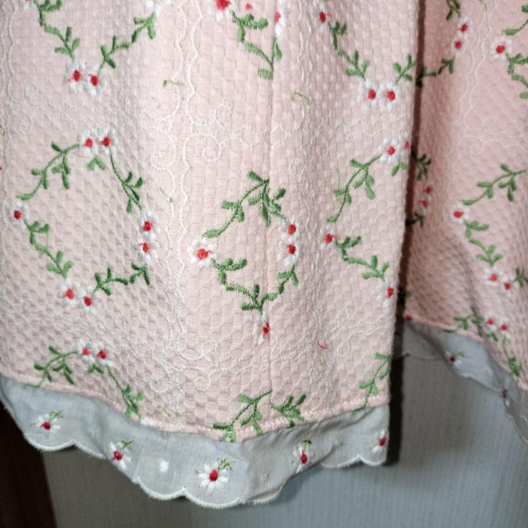 新品未使用　MILK ピンク　花柄　ワンピース　刺繍　肩リボン