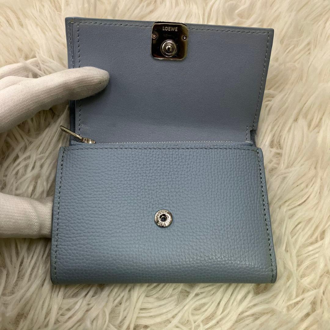 極美品 完売色 ロエベ バーティカルウォレット スモール ダスティブルー