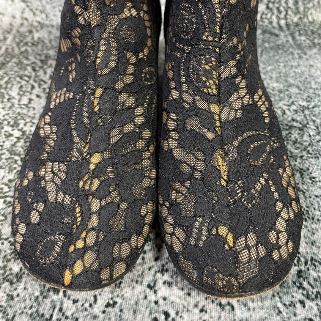 美品 メゾンマルジェラ ショートブーツ ブラック レース 刺繍