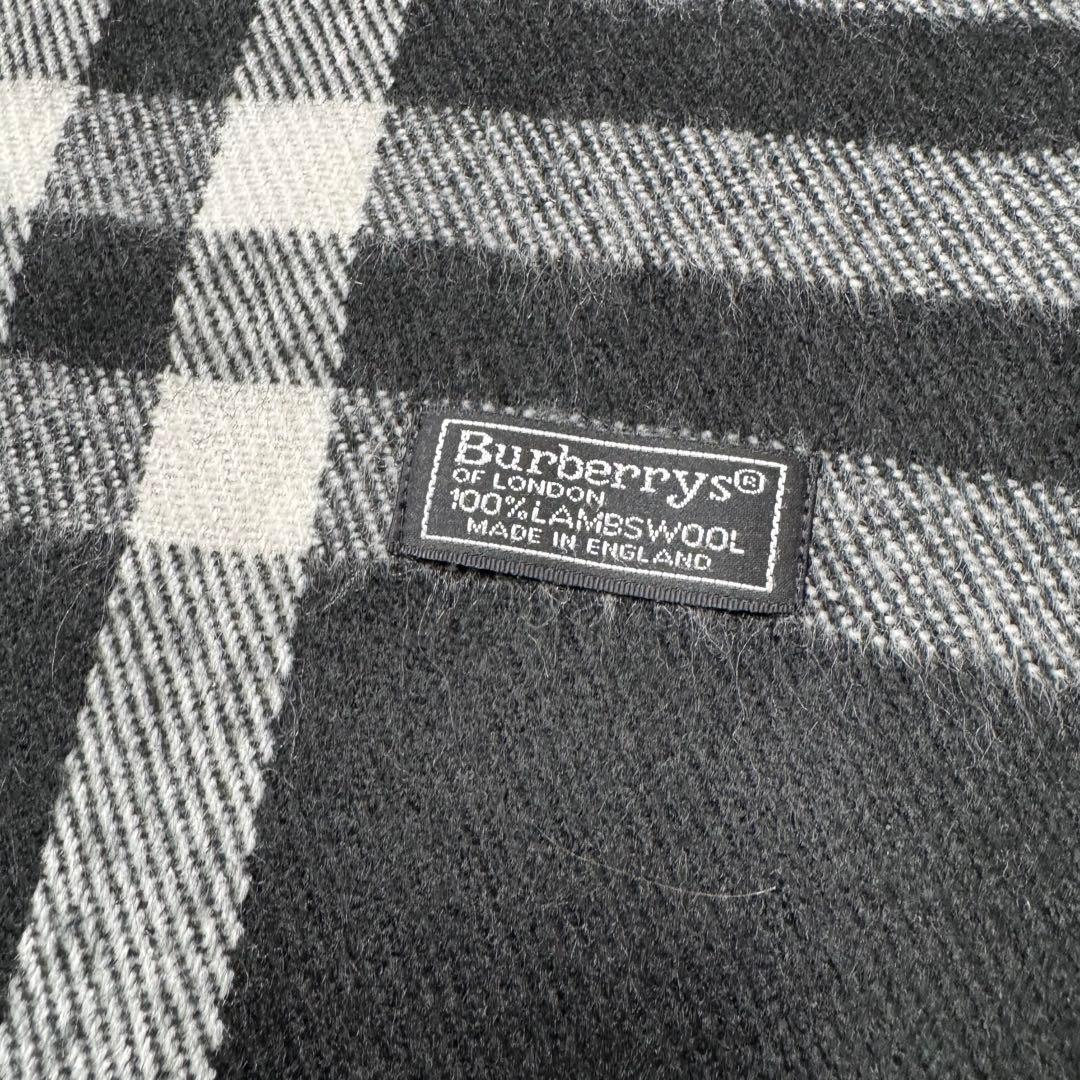 大判Burberrysバーバリーブラックノバチェックマフラーウールイングランド製