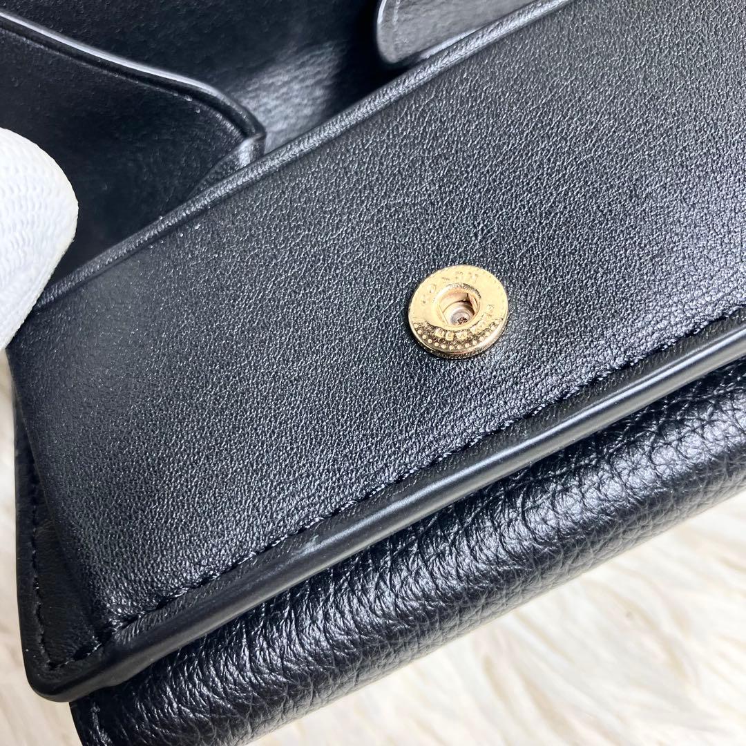 【極美品・希少】 COACH 三つ折り コンパクトウォレット ゴールドロゴ