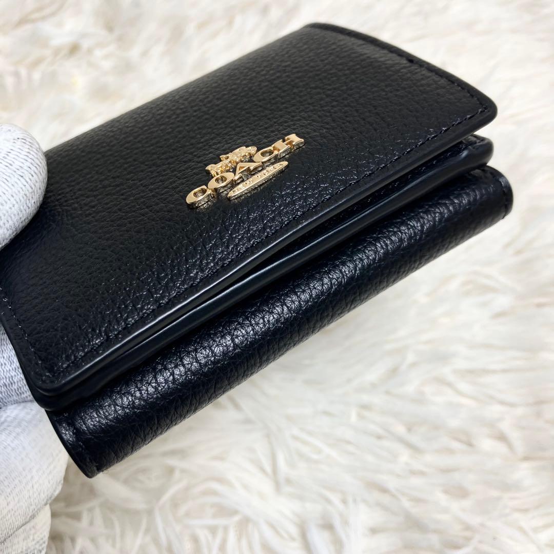 【極美品・希少】 COACH 三つ折り コンパクトウォレット ゴールドロゴ