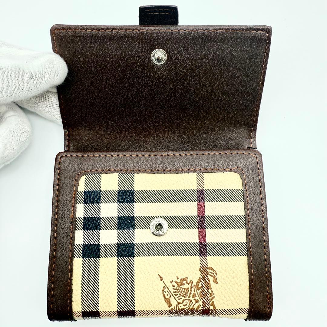 【美品】バーバリーロンドン 折り財布 ノバチェック レザー ホースロゴ