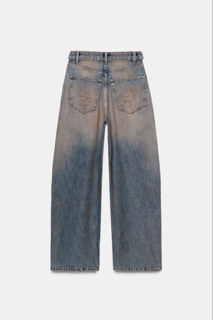 ZARA 26SS TRF ミッドライズ折り返しウエストデニムパンツ