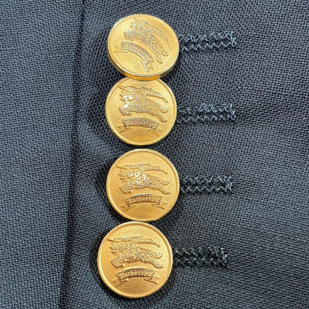 極美品 バーバリー 紺ブレ 刻印金ボタン モヘヤ混ダブル 裏地シャドーホース