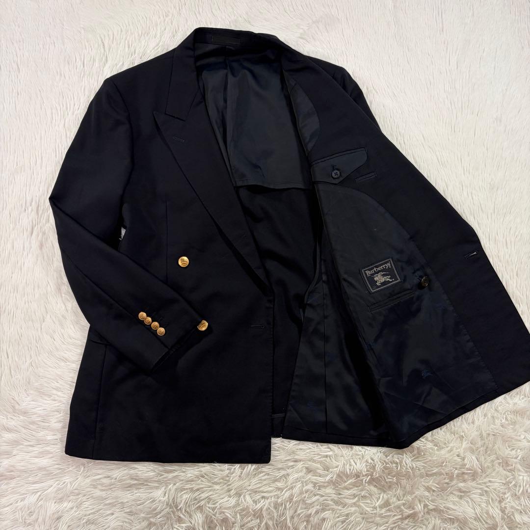 極美品 バーバリー 紺ブレ 刻印金ボタン モヘヤ混ダブル 裏地シャドーホース