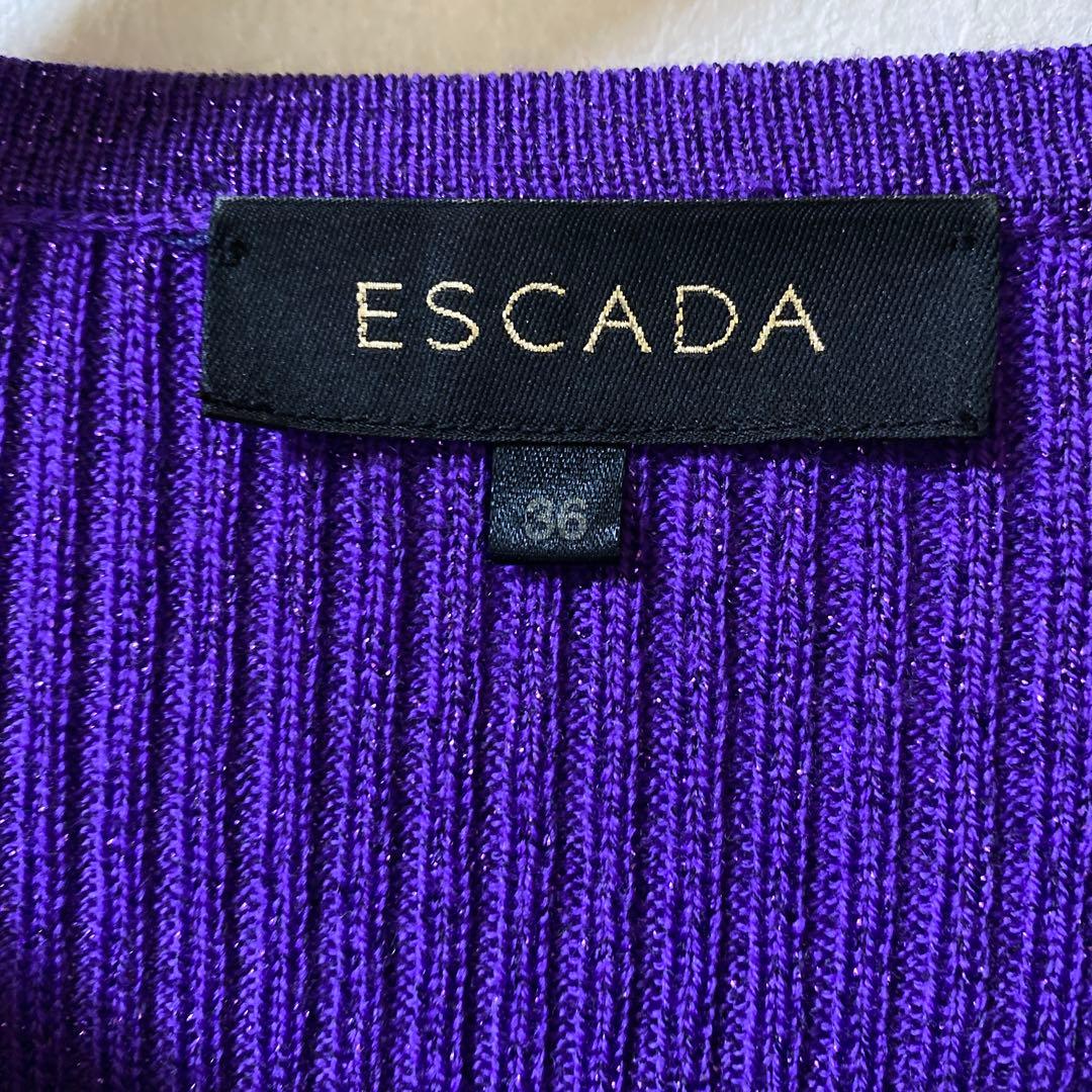 ESCADA エスカーダパープル ラメ糸織りボウタイ付き カーディガン 36美品