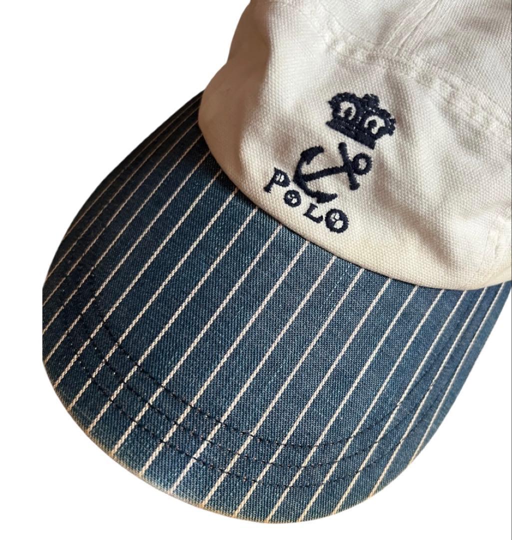 90's ポロラルフローレン ロングビル　ジェットキャップ　インディゴストライプ