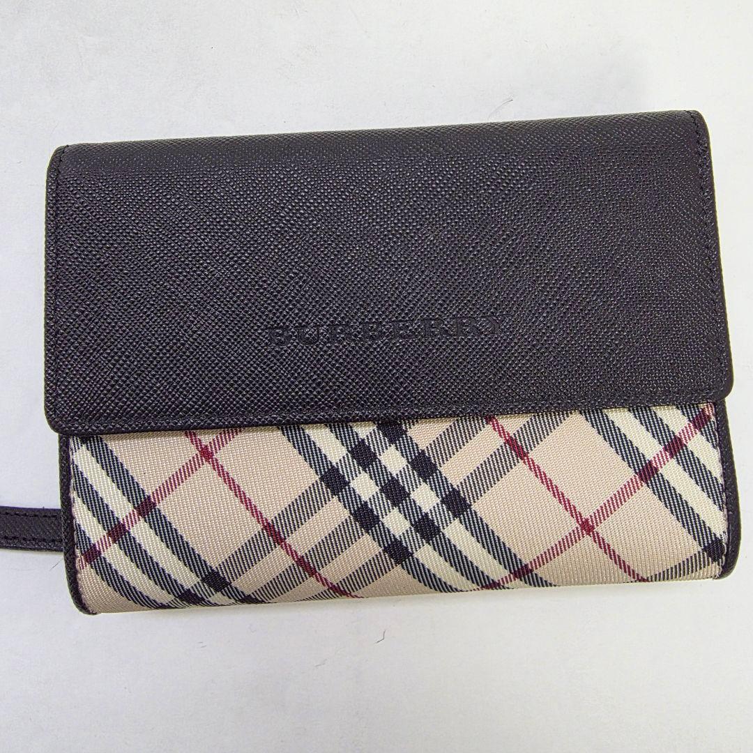 【美品】バーバリー 折り財布 ノバチェック キャンバス×レザー ラウンドジップ