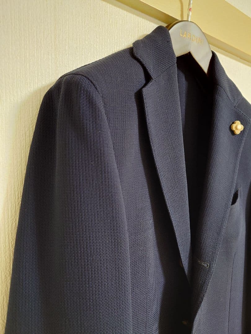 LARDINI ウールホップサック ネイビージャケット 44