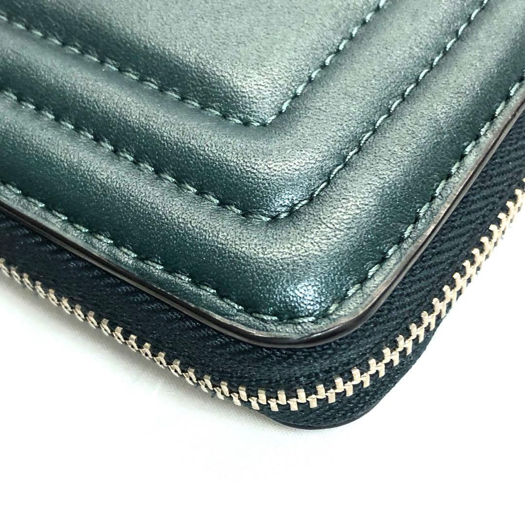 美品✨　COACH コーチ　財布　ラウンドファスナー　グリーン　シルバー