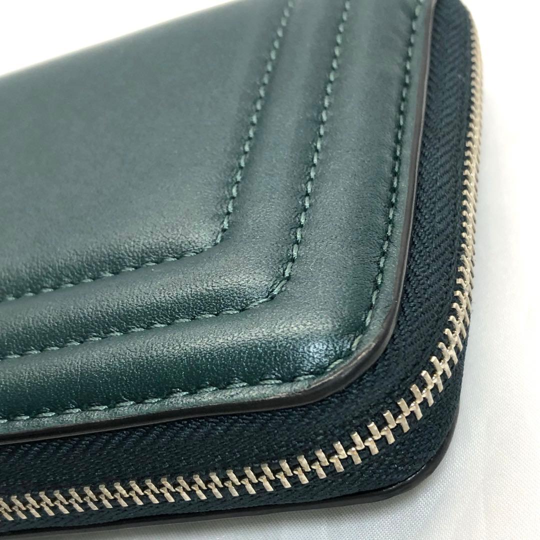 美品✨　COACH コーチ　財布　ラウンドファスナー　グリーン　シルバー