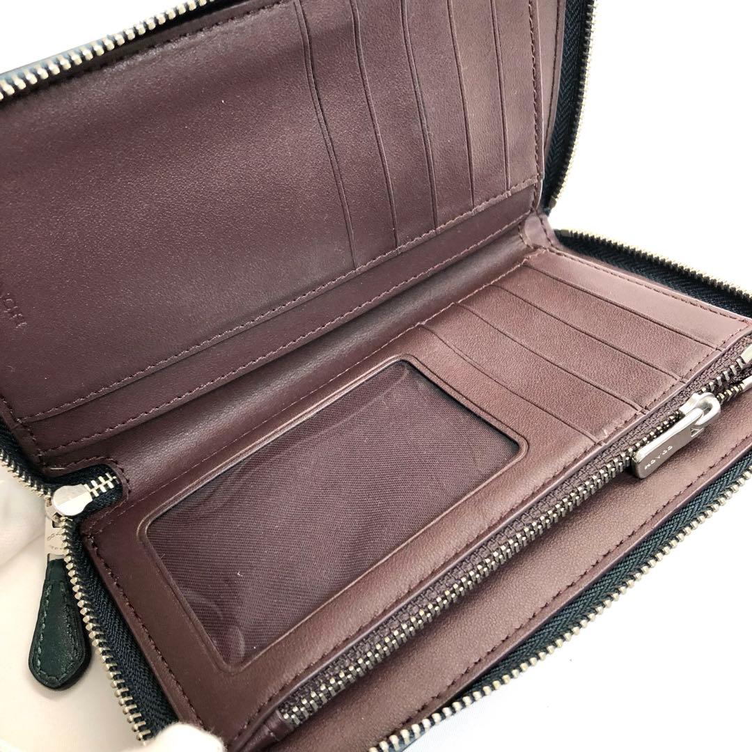 美品✨　COACH コーチ　財布　ラウンドファスナー　グリーン　シルバー