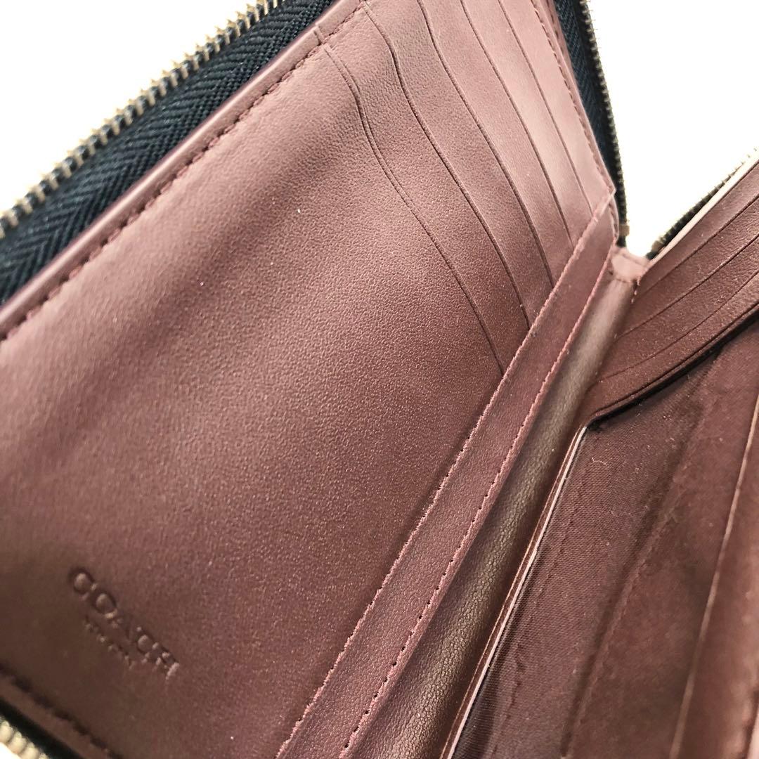 美品✨　COACH コーチ　財布　ラウンドファスナー　グリーン　シルバー