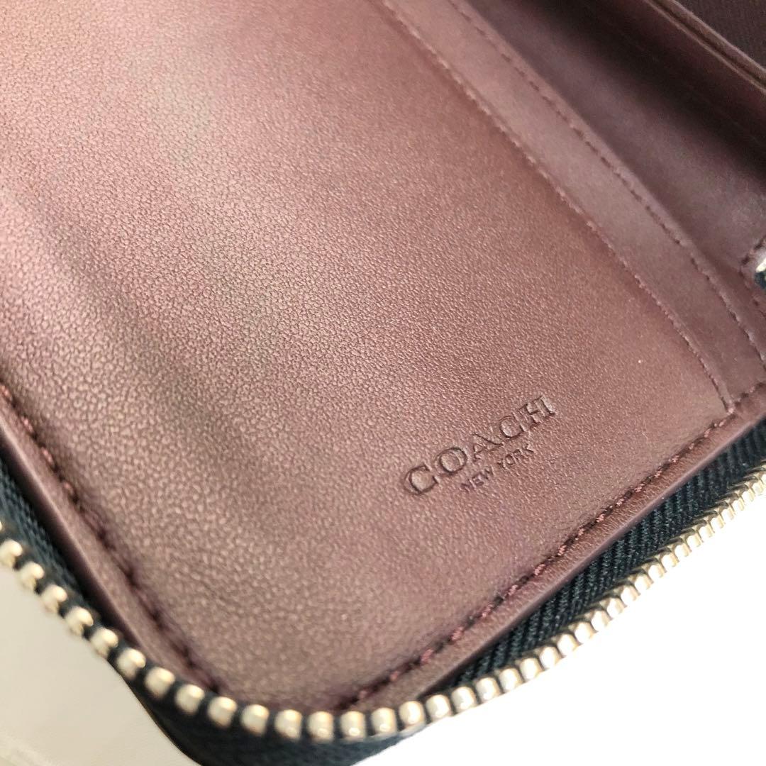 美品✨　COACH コーチ　財布　ラウンドファスナー　グリーン　シルバー