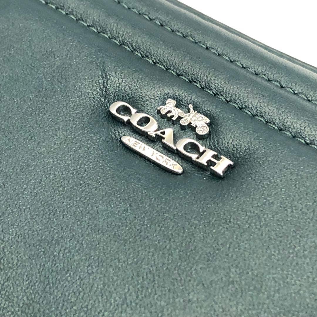 美品✨　COACH コーチ　財布　ラウンドファスナー　グリーン　シルバー