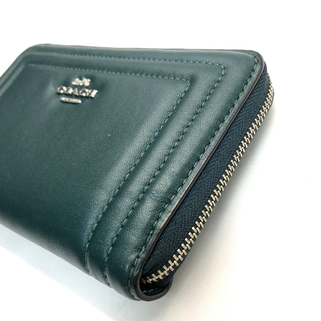美品✨　COACH コーチ　財布　ラウンドファスナー　グリーン　シルバー