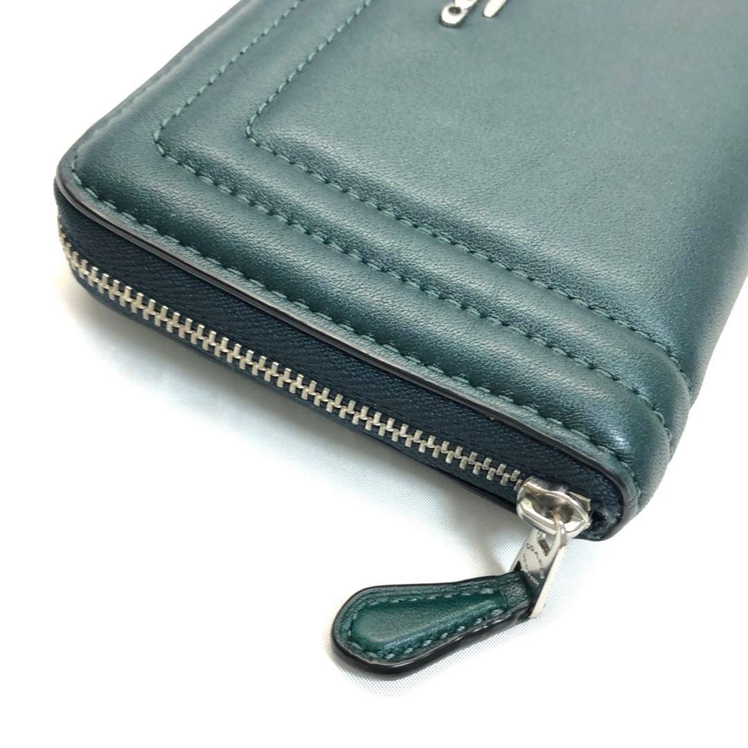 美品✨　COACH コーチ　財布　ラウンドファスナー　グリーン　シルバー
