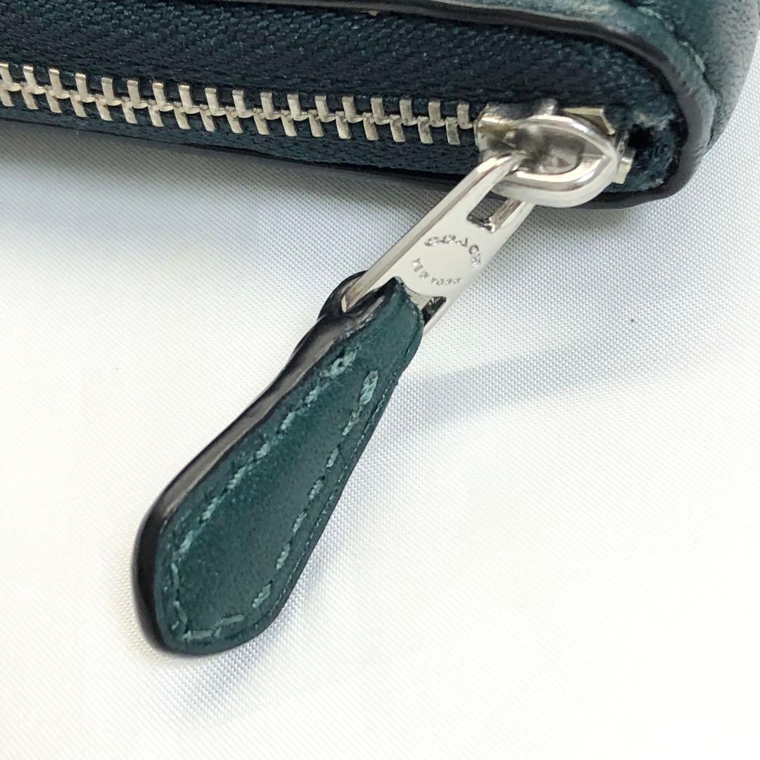 美品✨　COACH コーチ　財布　ラウンドファスナー　グリーン　シルバー