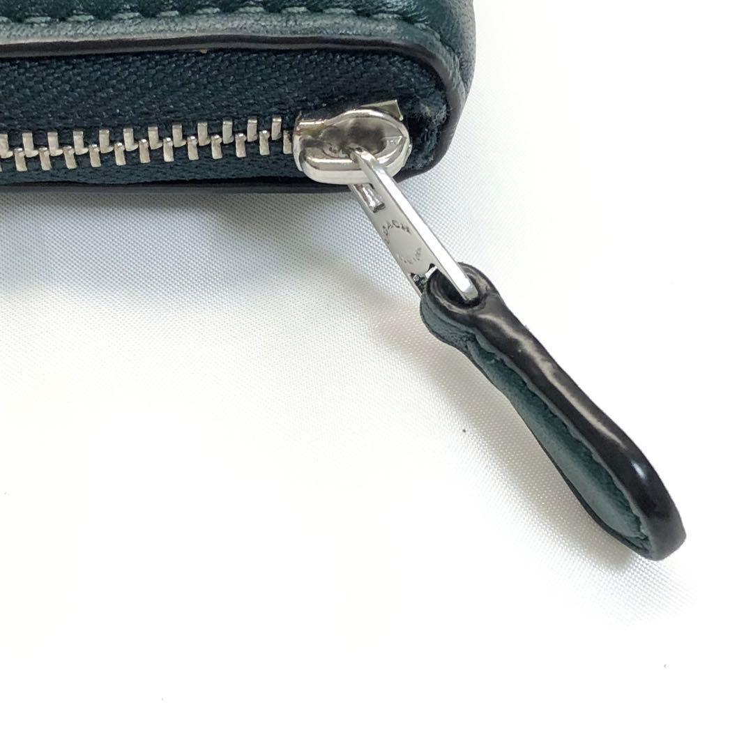 美品✨　COACH コーチ　財布　ラウンドファスナー　グリーン　シルバー