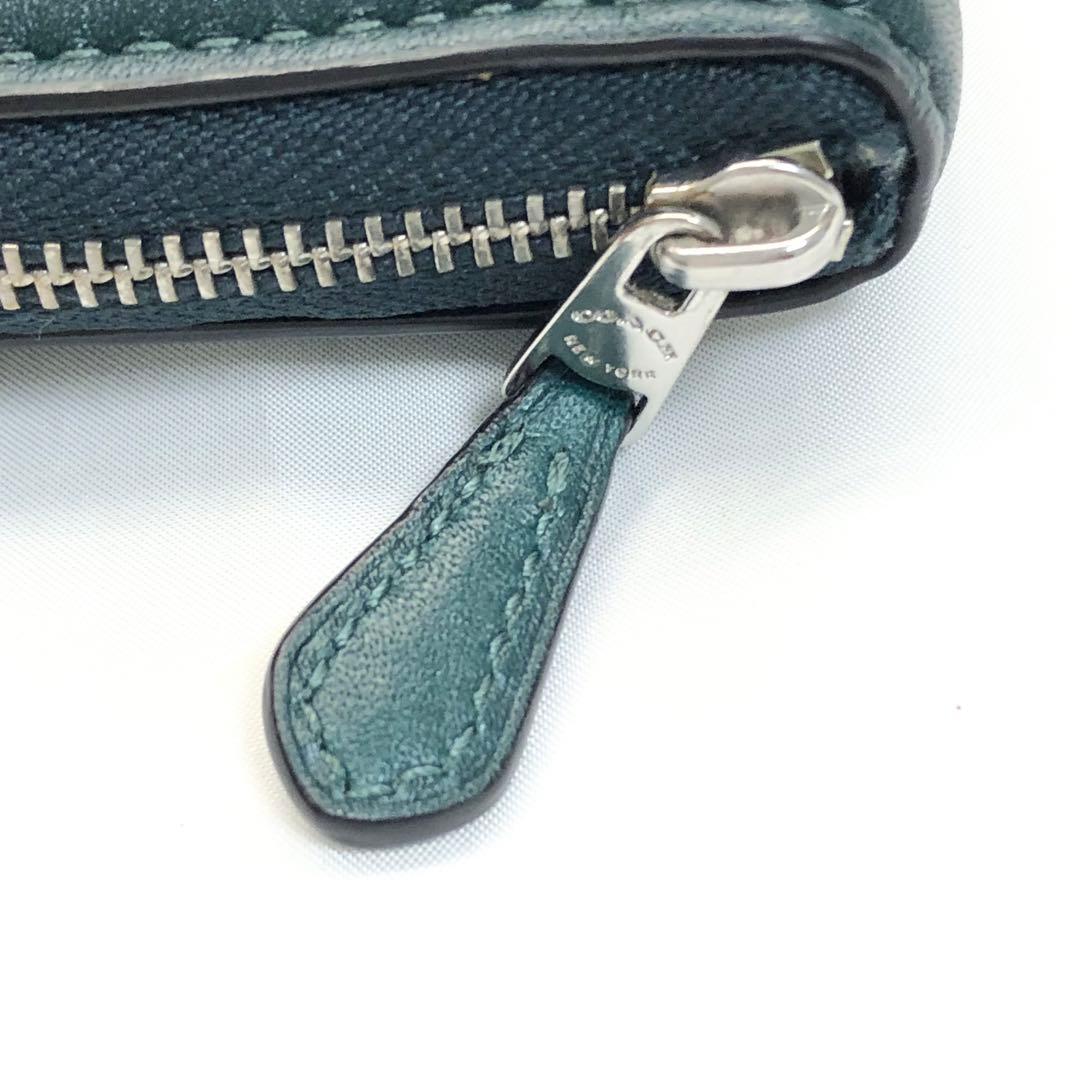 美品✨　COACH コーチ　財布　ラウンドファスナー　グリーン　シルバー