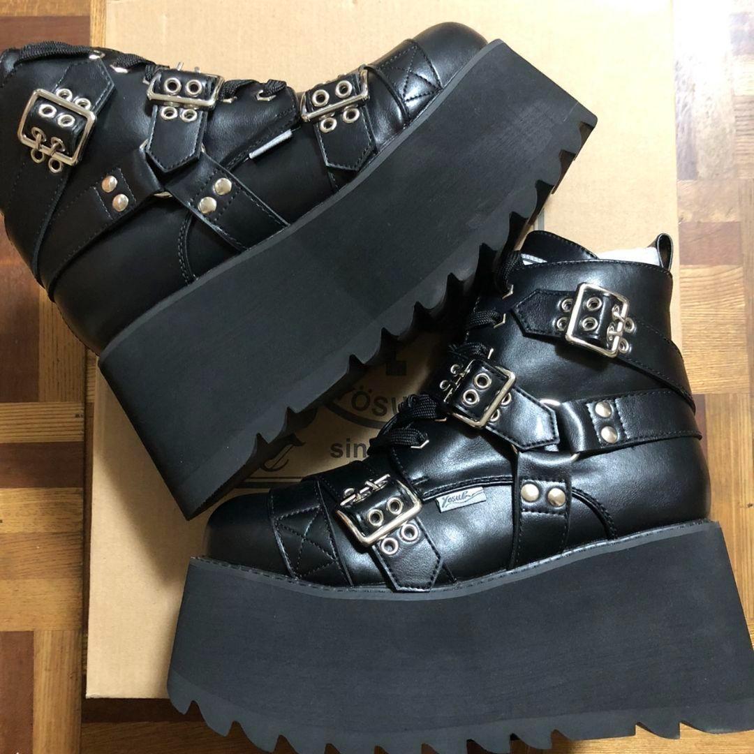 新品 Lサイズ YOSUKE ハーネスデザイン パンク系 厚底スニーカー 黒