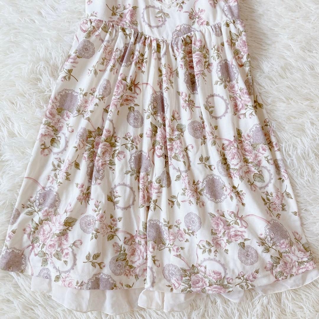アクシーズファム ワンピース 花柄 レース 編み上げ フレア M アイボリー