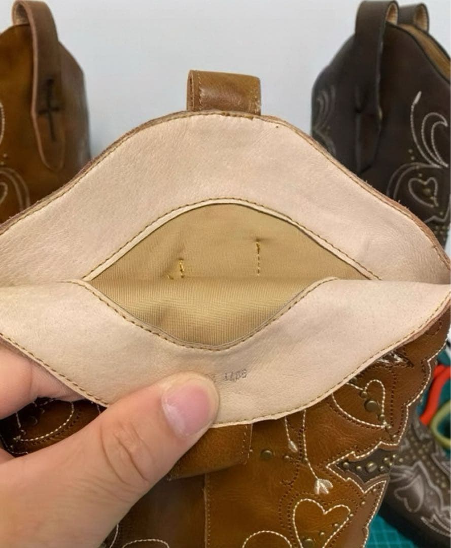 本革 ウエスタンブーツ ロング レディース 刺繍デザイン ブラウン