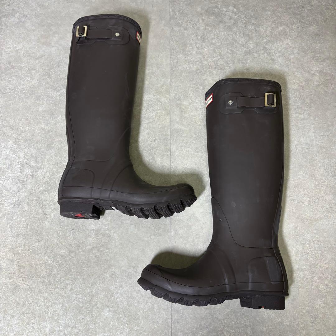 未使用品　ハンター　長靴 ダークブラウン バックル付き　23cm シンプル