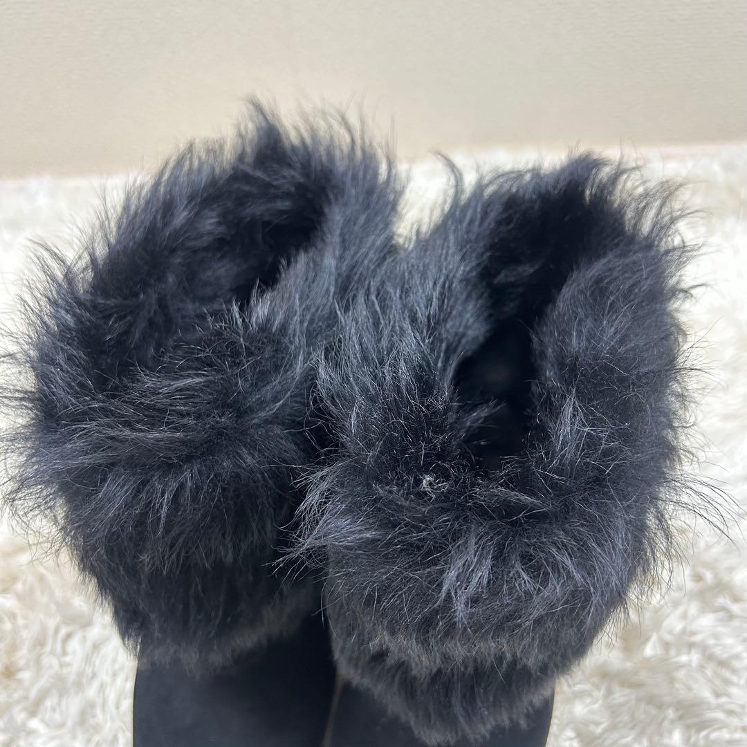 PRADA オープントゥウェッジソールファーブーツ 黒 24cm スエードレザー