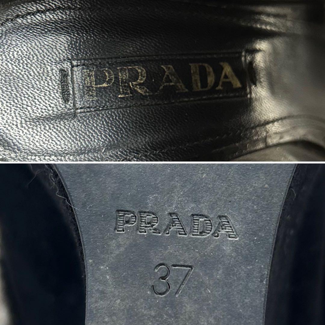 PRADA オープントゥウェッジソールファーブーツ 黒 24cm スエードレザー