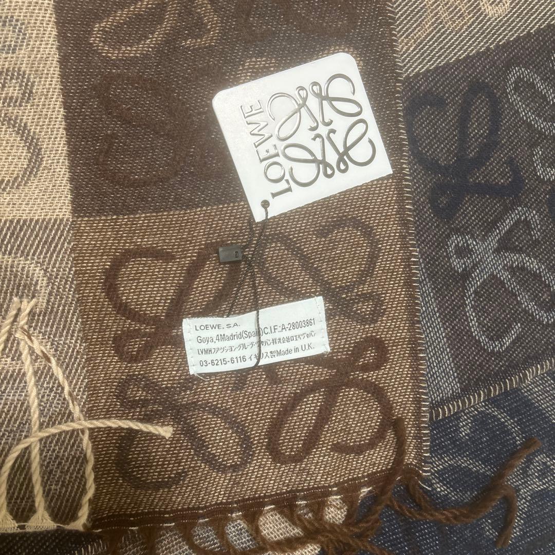 【美品】LOEWE チェック柄マフラー ブラウン系 新品タグ付き