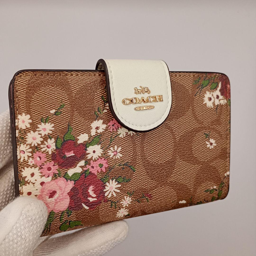 COACH コーチ シグネチャー 二つ折り財布 ウォレット 花柄 ブラウン