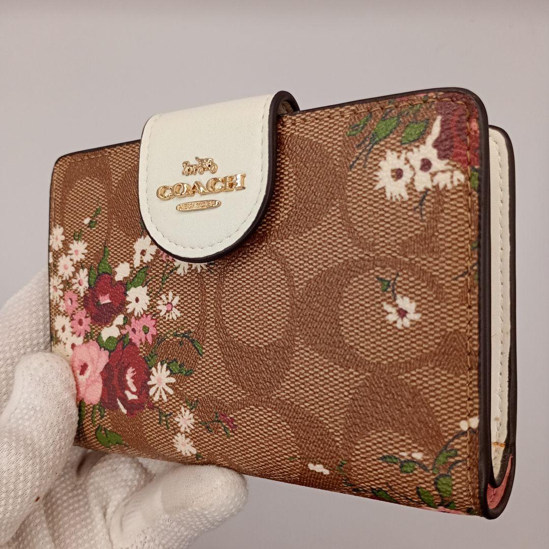 COACH コーチ シグネチャー 二つ折り財布 ウォレット 花柄 ブラウン
