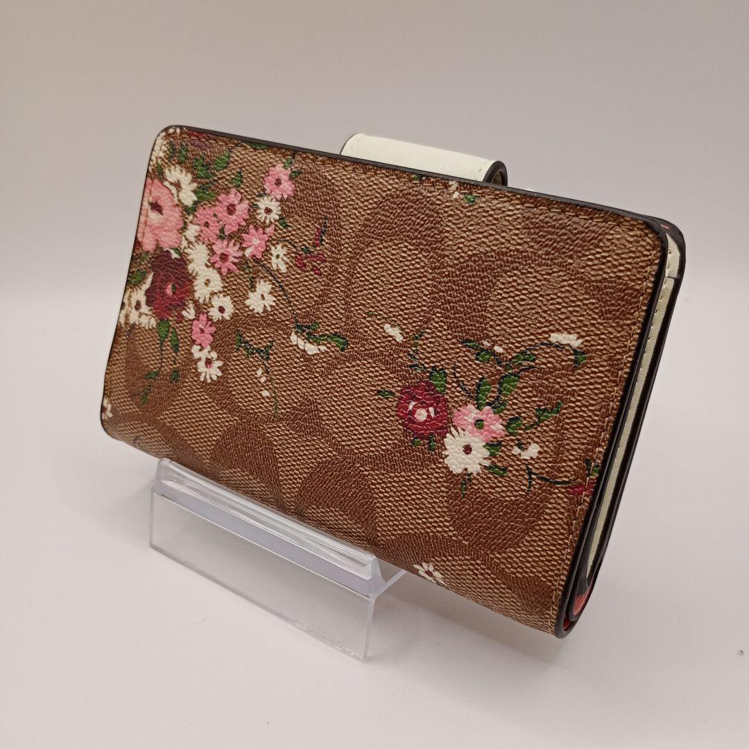 COACH コーチ シグネチャー 二つ折り財布 ウォレット 花柄 ブラウン