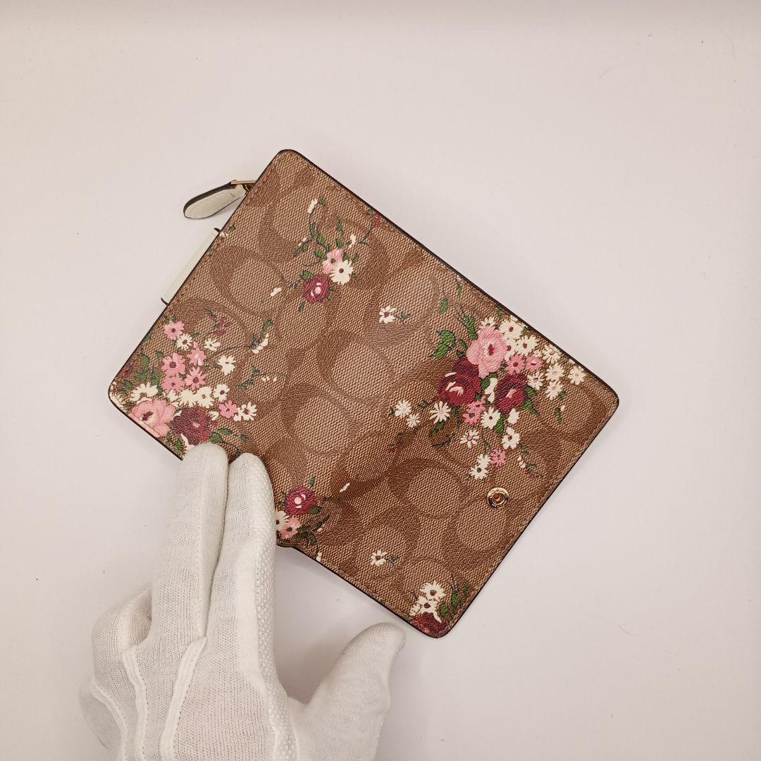 COACH コーチ シグネチャー 二つ折り財布 ウォレット 花柄 ブラウン
