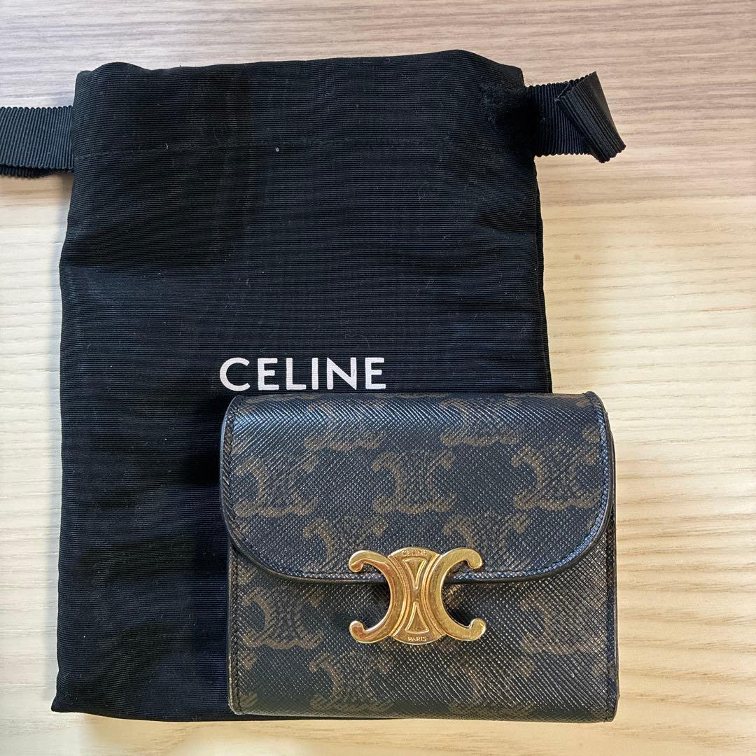 CELINE 三つ折り財布 ブラック レザー